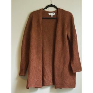 Plush knit long line open front sweater